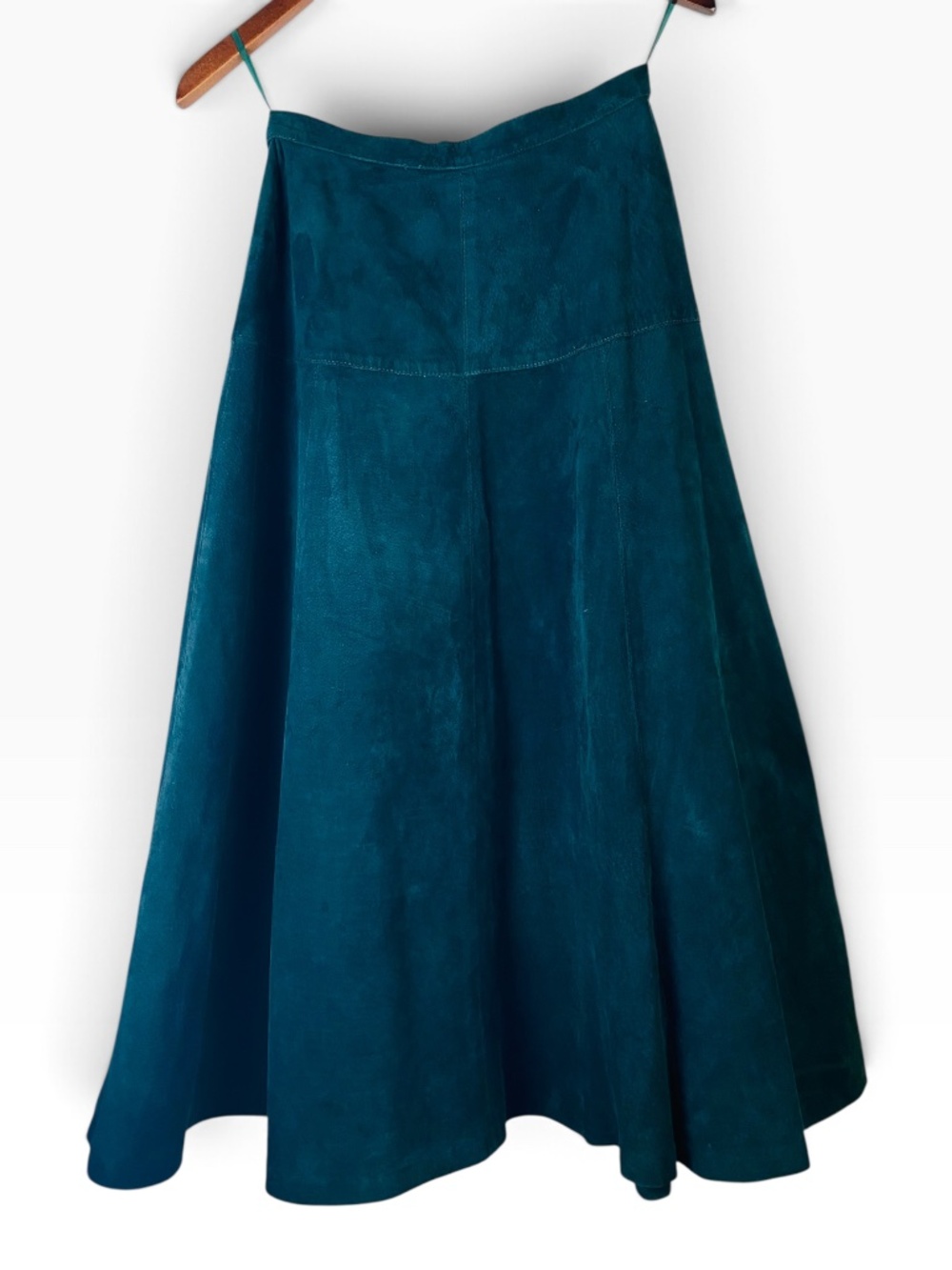 Vintage Pia Rucci Teal Genuine Suede Leather A-Line Midi Skirt Tagged Size 6 XS